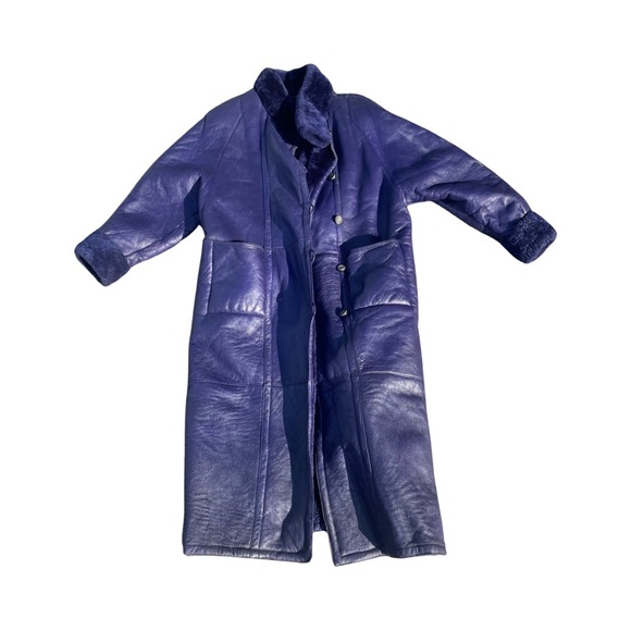 Vintage purple Full Length soft leather made in US shearling jacket size XL - Picture 3 of 6